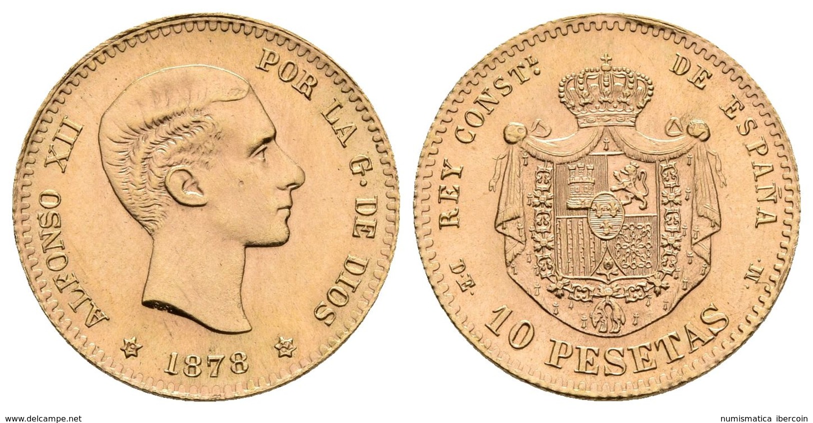 ALFONSO XII. 10 Pesetas. 1878 *19-62. Madrid DEM. Reacuñación Oficial. Cal-10. Au. 3,23g. SC-. - Otros & Sin Clasificación