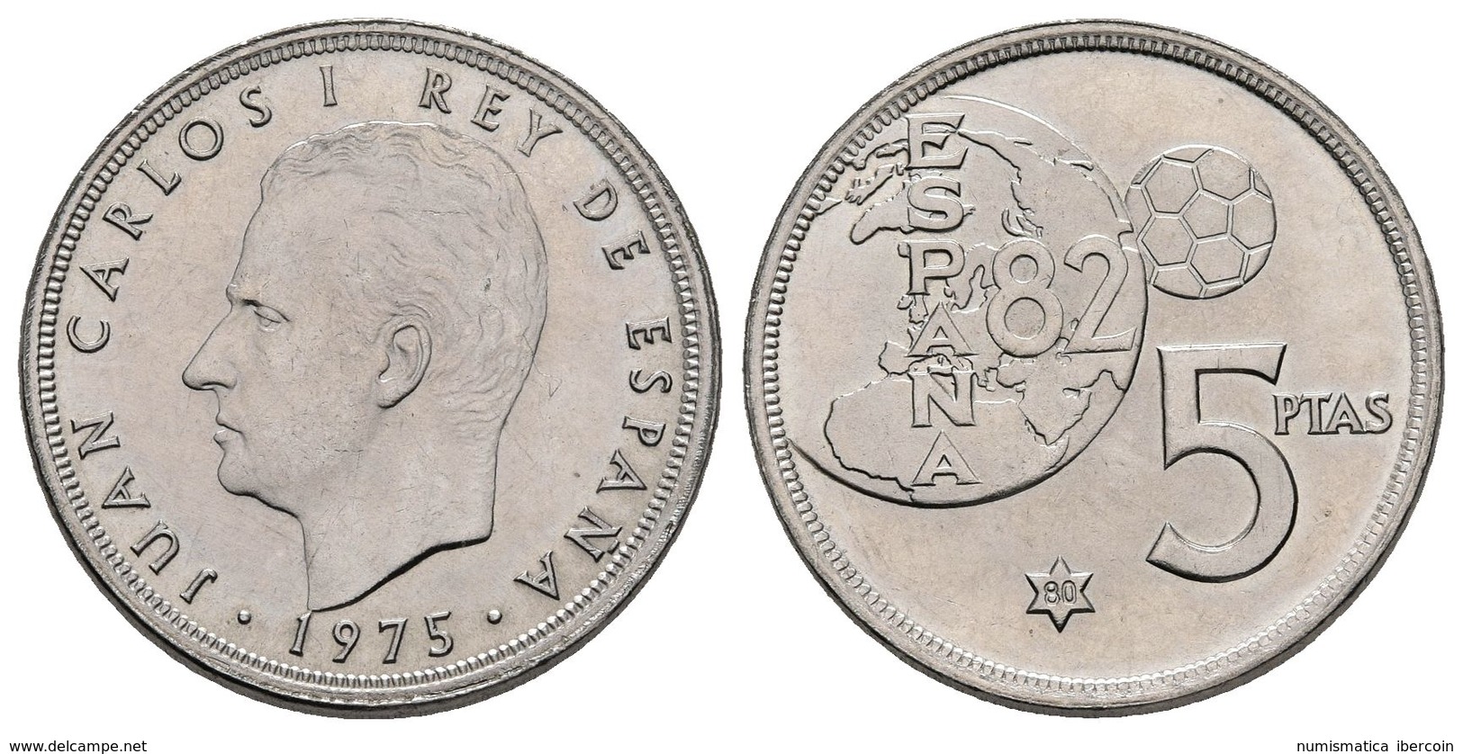 JUAN CARLOS I. 5 Pesetas. 1975 *80. ERROR Del Mundial. Cal-124. 5,77g. SC-. - Other & Unclassified