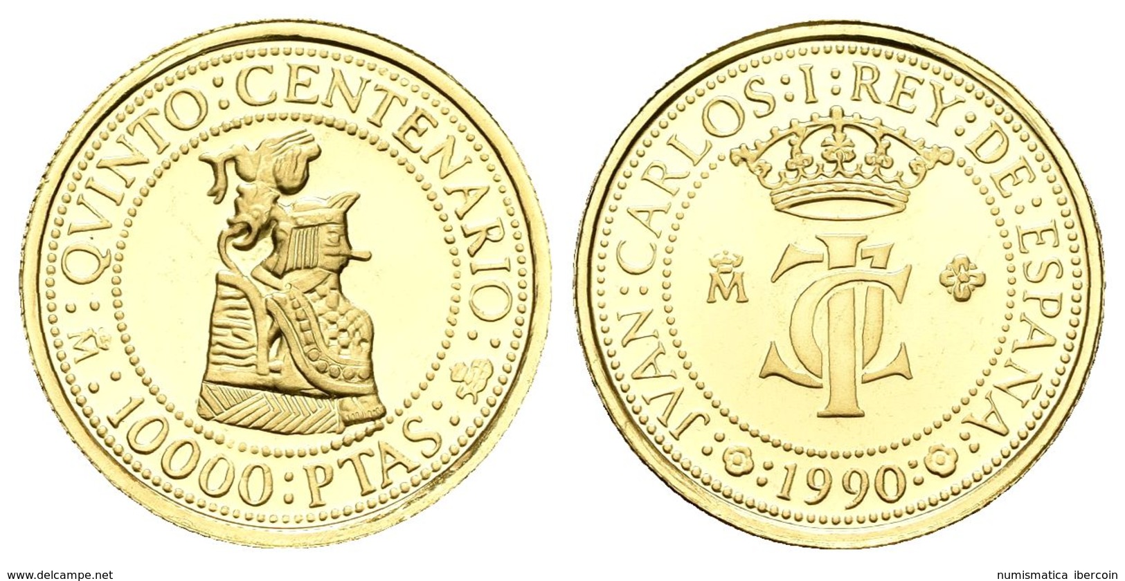 JUAN CARLOS I. 10.000 Pesetas. 1990. Quinto Centenario De Quauhtemoc. Au. 3,37g. Presentada En Estuche Oficial Certifica - Otros & Sin Clasificación