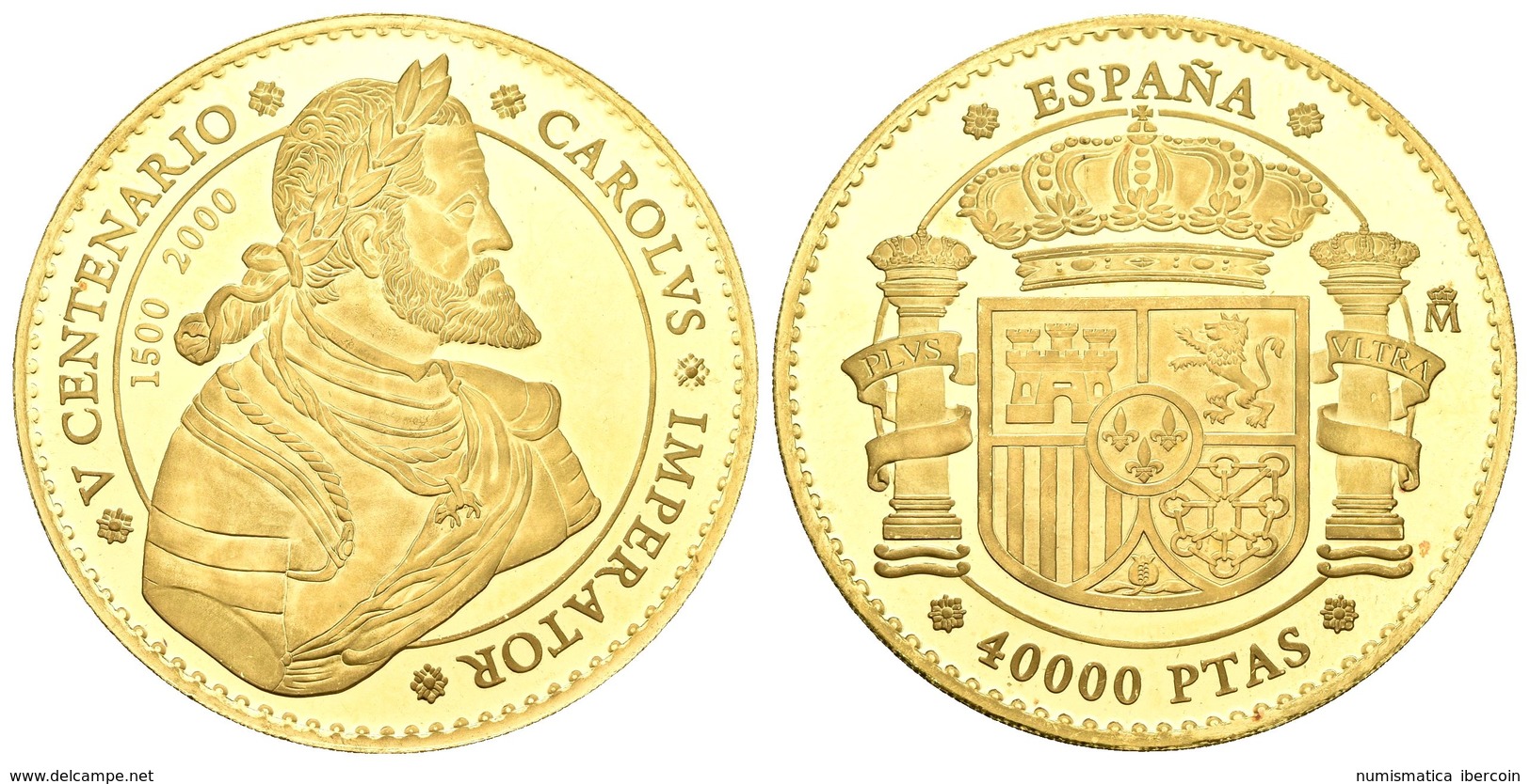 JUAN CARLOS I. 40000 Pesetas. 2000. V Centenario De Carlos V. Au. 15,61g. PROOF. - Otros & Sin Clasificación