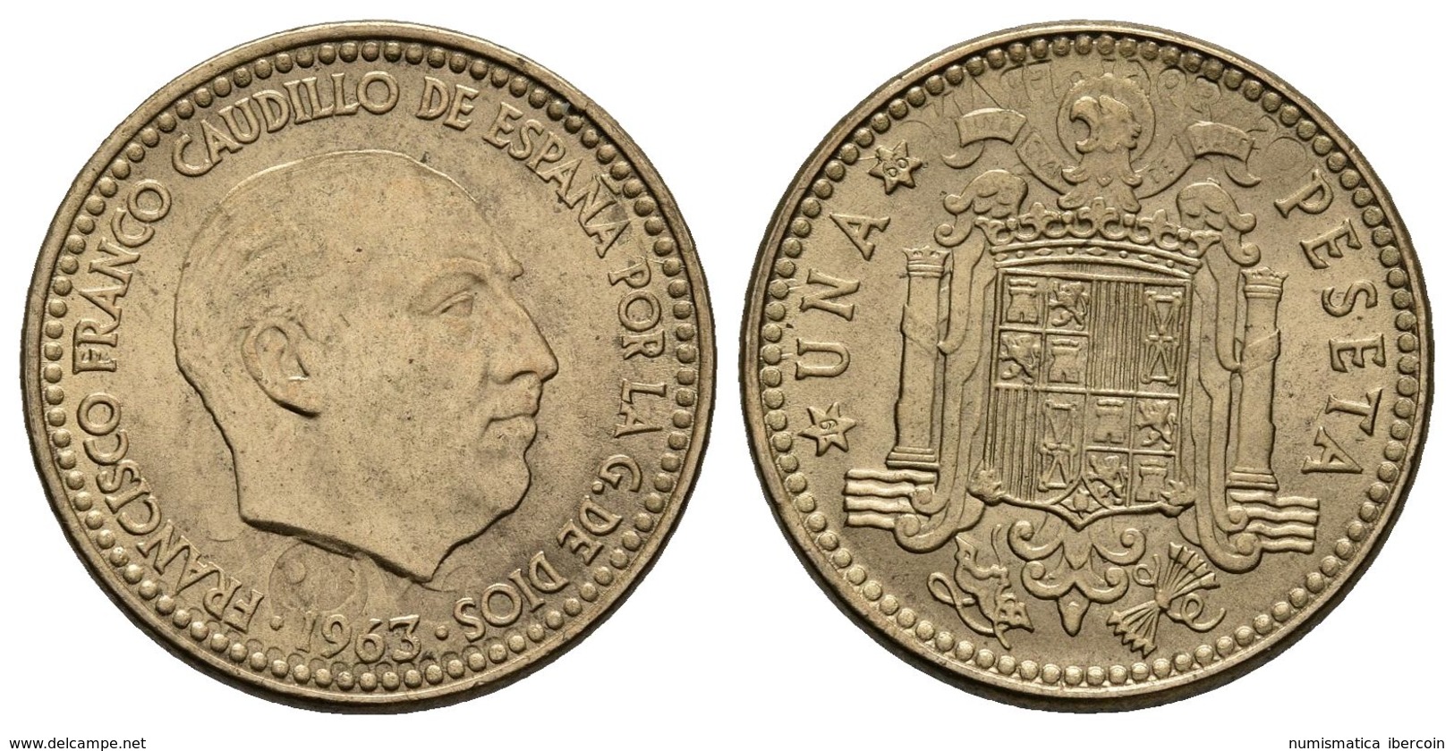 ESTADO ESPAÑOL. 1 Peseta. 1963 *19-66. Madrid. Doble Acuñación Quedando Marcado Incuso Tanto En Anverso Como En Reverso. - Otros & Sin Clasificación