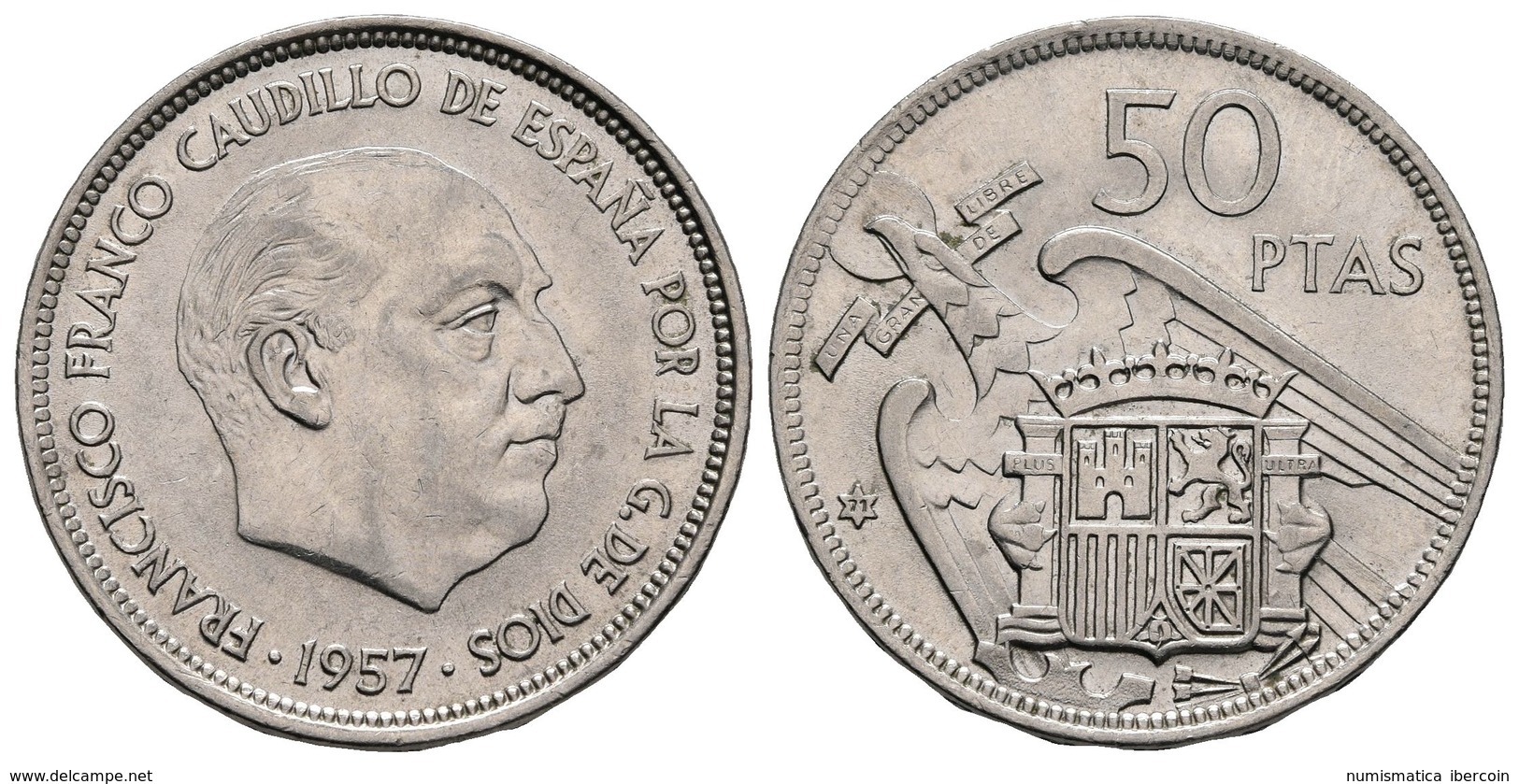 ESTADO ESPAÑOL. 50 Pesetas. 1957 *71. Madrid. PLUS. Cal-24. Ni. 12,33g. EBC. - Otros & Sin Clasificación