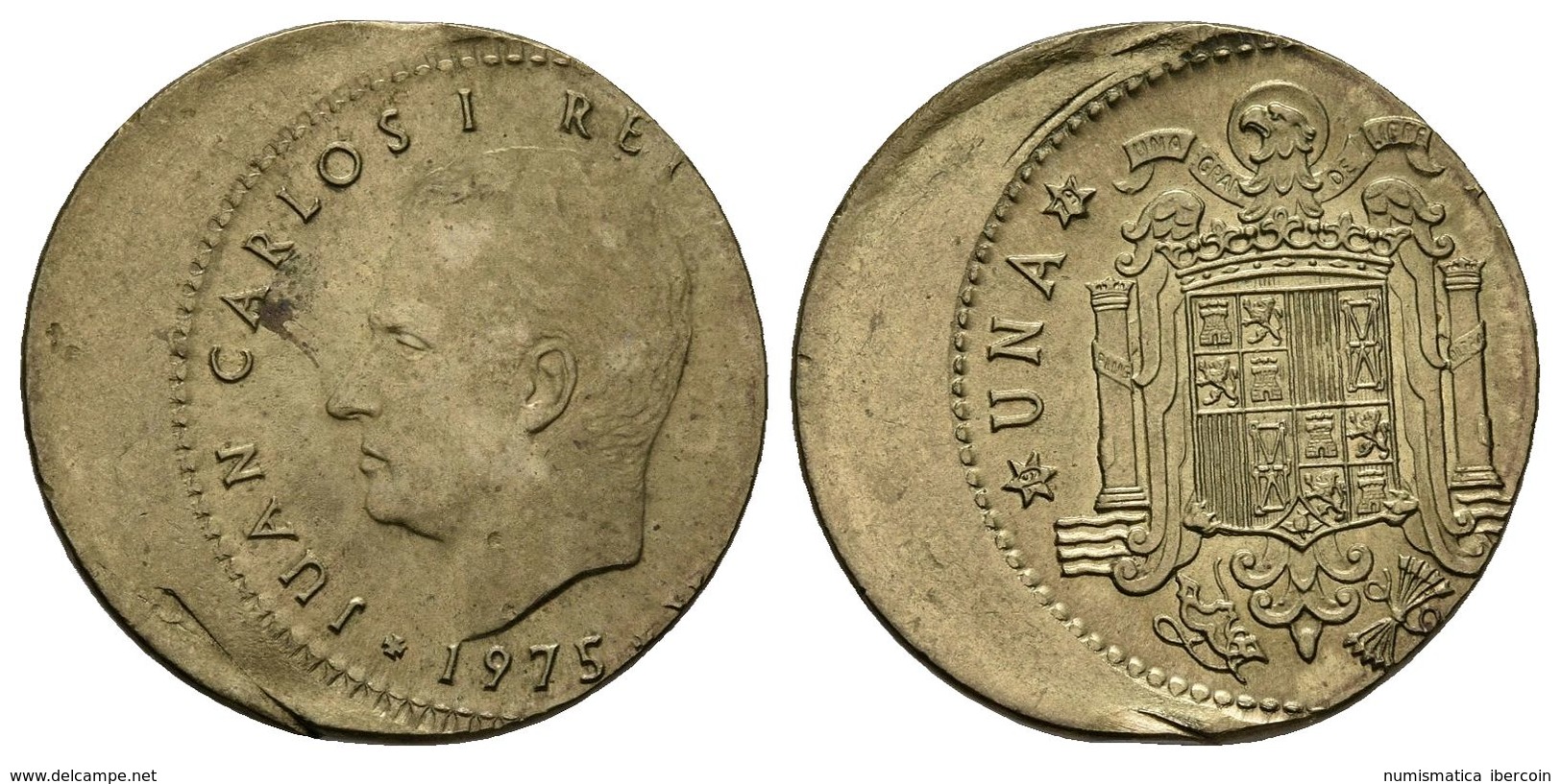 JUAN CARLOS I. 1 Peseta 1975 *19-79. Acuñación Desplazada 5mm. 5,46g. EBC+. - Otros & Sin Clasificación