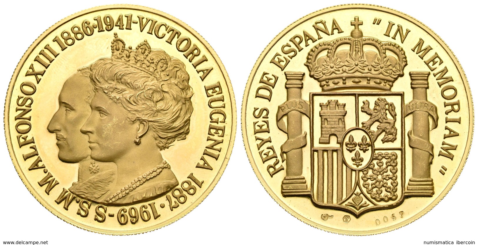 JUAN CARLOS I. A/ SS.MM Alfonso XIII 1886·1941-Victoria Eugenia 1887·1969. R/ Reyes De España "IN MEMORIAM". Au. 34,83g. - Other & Unclassified