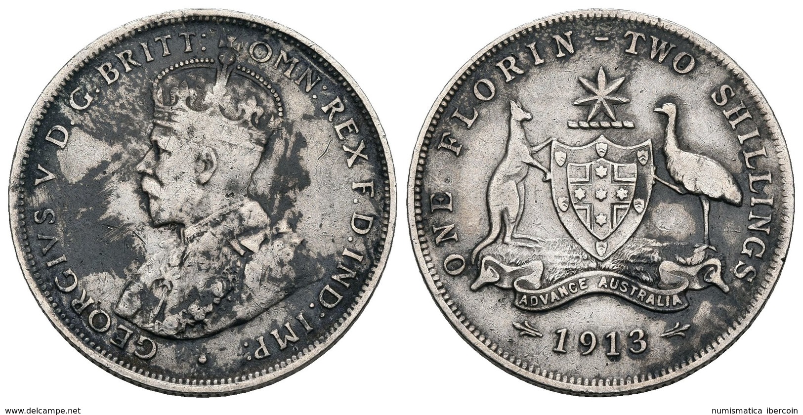 AUSTRALIA. 1 Florin. 1913. Km#27. Ar. 11,24g. Manchas Oscuras. MBC-. Escaso. - Sonstige & Ohne Zuordnung