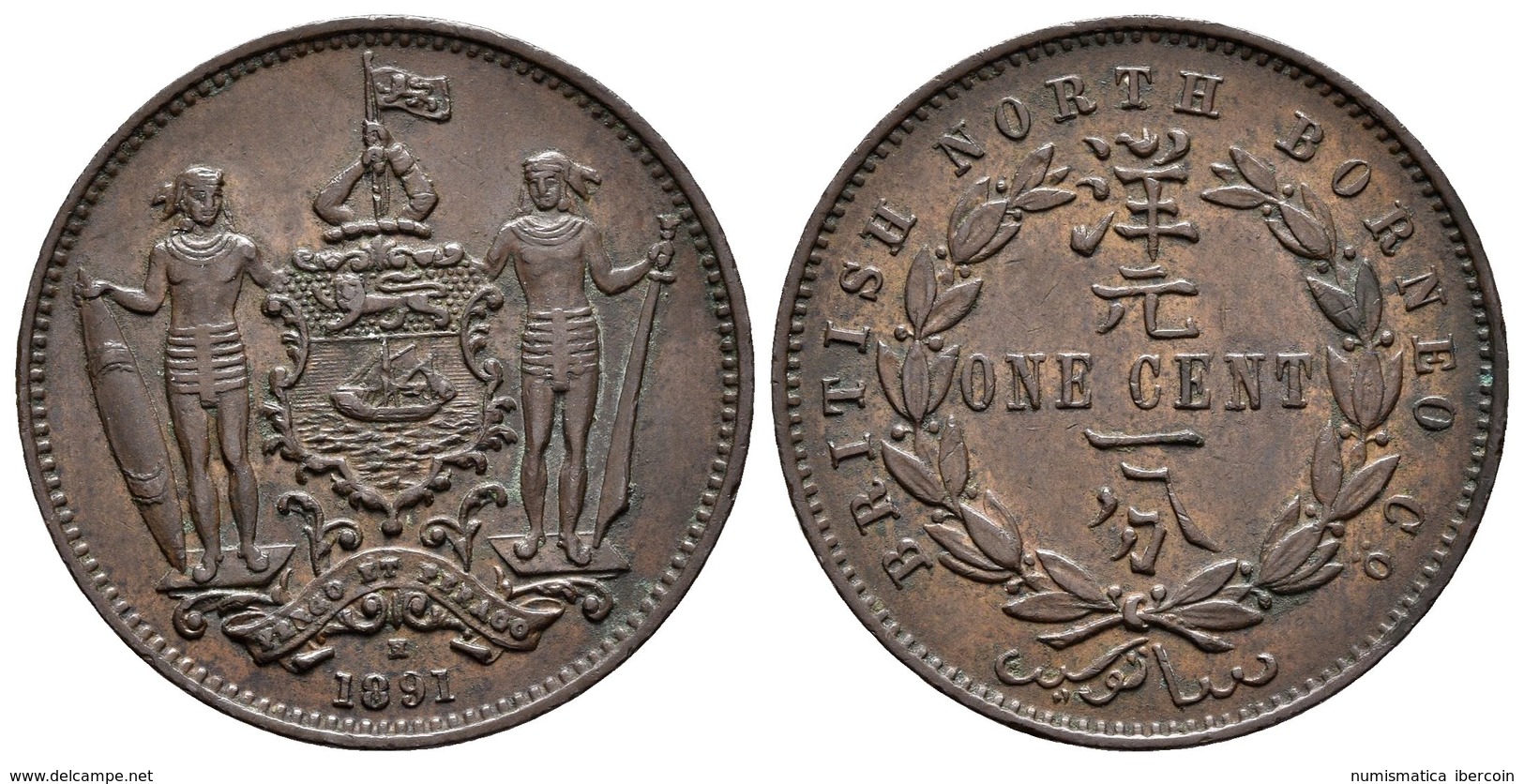 BORNEO DEL NORTE. 1 Cent. 1891 H (Heaton). Km#2. Ae. 9,14g. MBC+. - Sonstige & Ohne Zuordnung