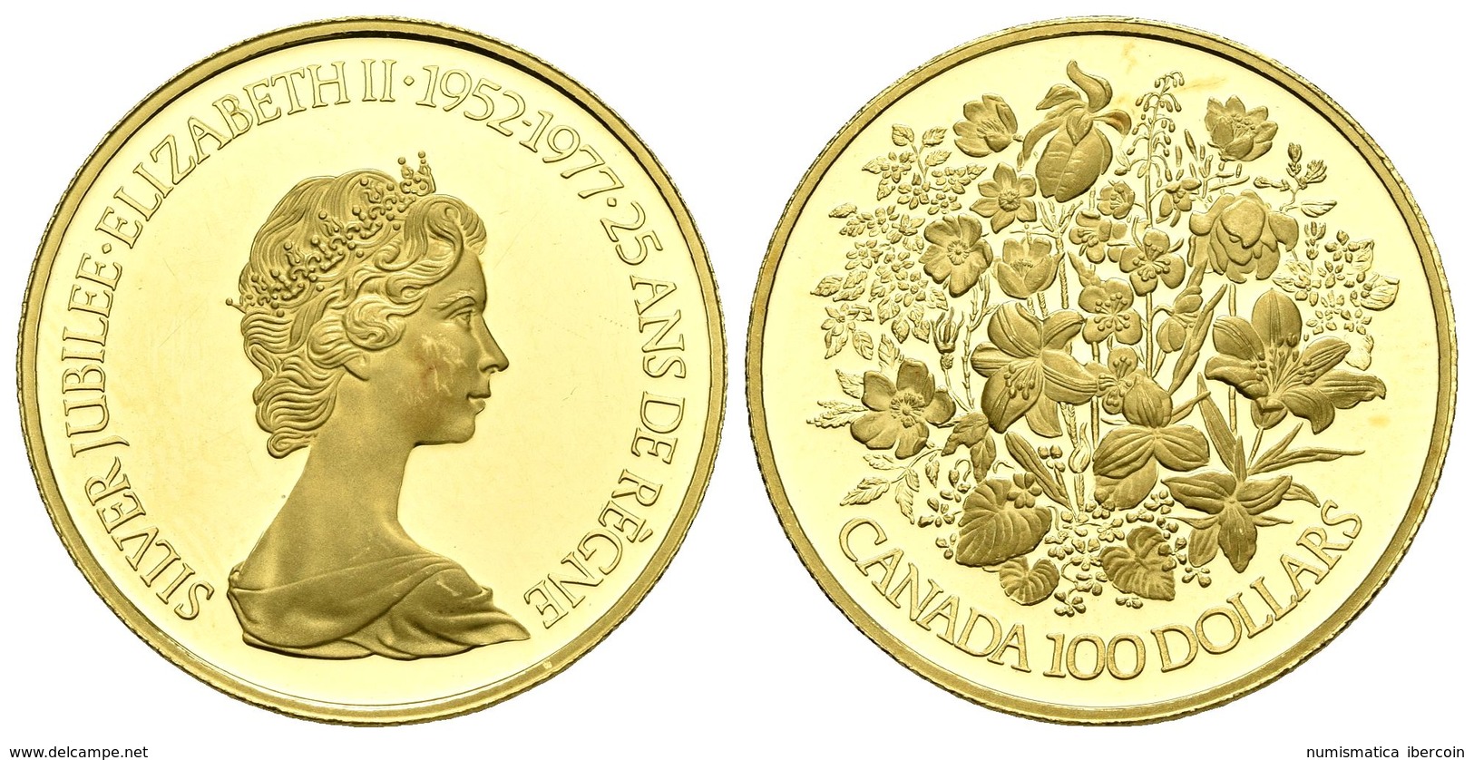 CANADA. Elizabeth II. 100 Dollars. 1977. 25º Aniversario De Reinado. Km#119; Fr.8. Au. 16,94g. PROOF. - Other & Unclassified