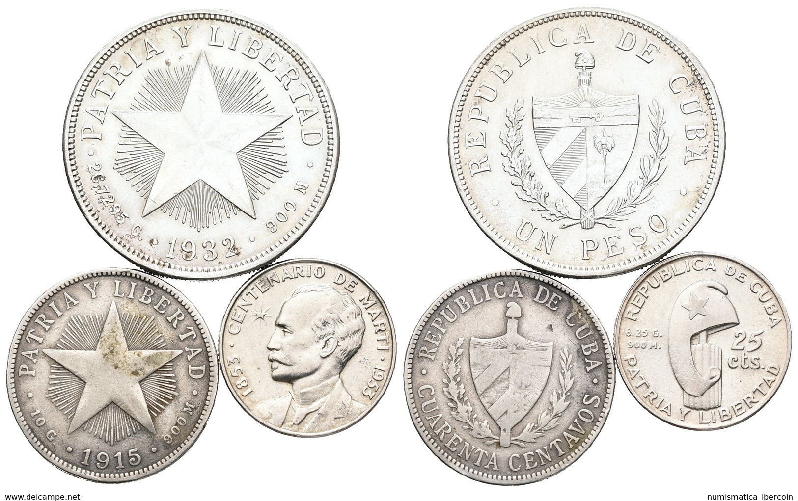 CUBA. Lote Compuesto Por 3 Monedas. 25 Centavos 1953. Km#27, 40 Centavos 1915. Km#14.3 Y 1 Peso 1932. Km#15.2. Ar. MBC-/ - Otros & Sin Clasificación