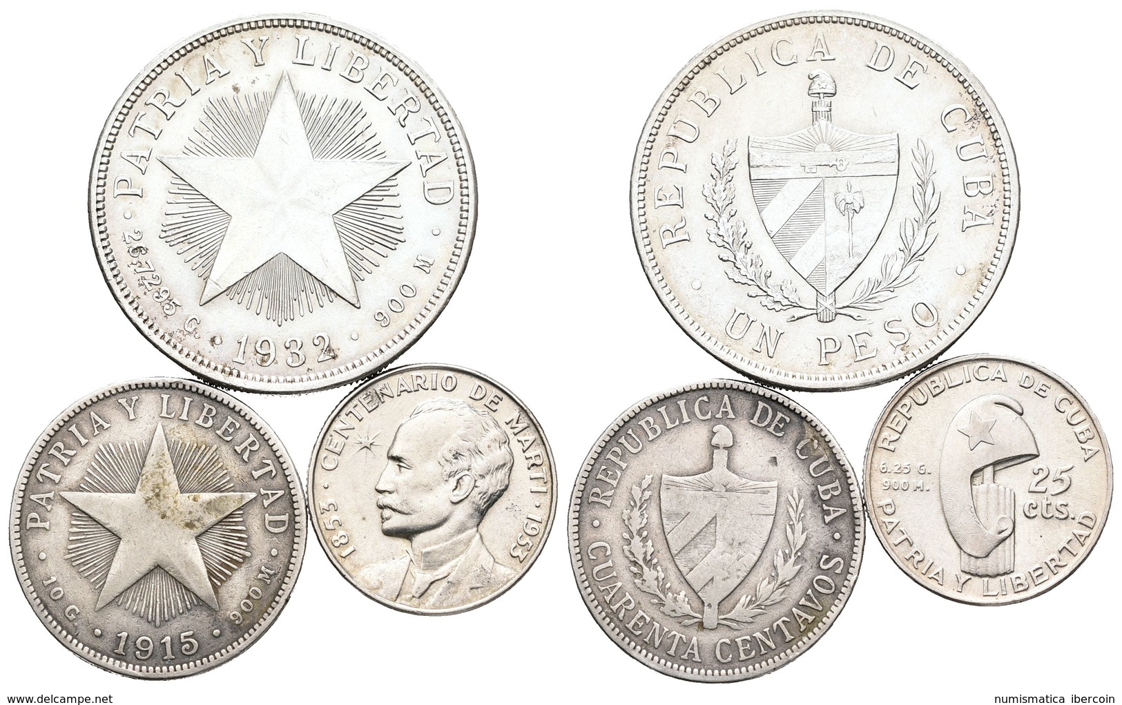 CUBA. Lote Compuesto Por 3 Monedas. 25 Centavos 1953. Km#27, 40 Centavos 1915. Km#14.3 Y 1 Peso 1932. Km#15.2. Ar. MBC-/ - Other & Unclassified