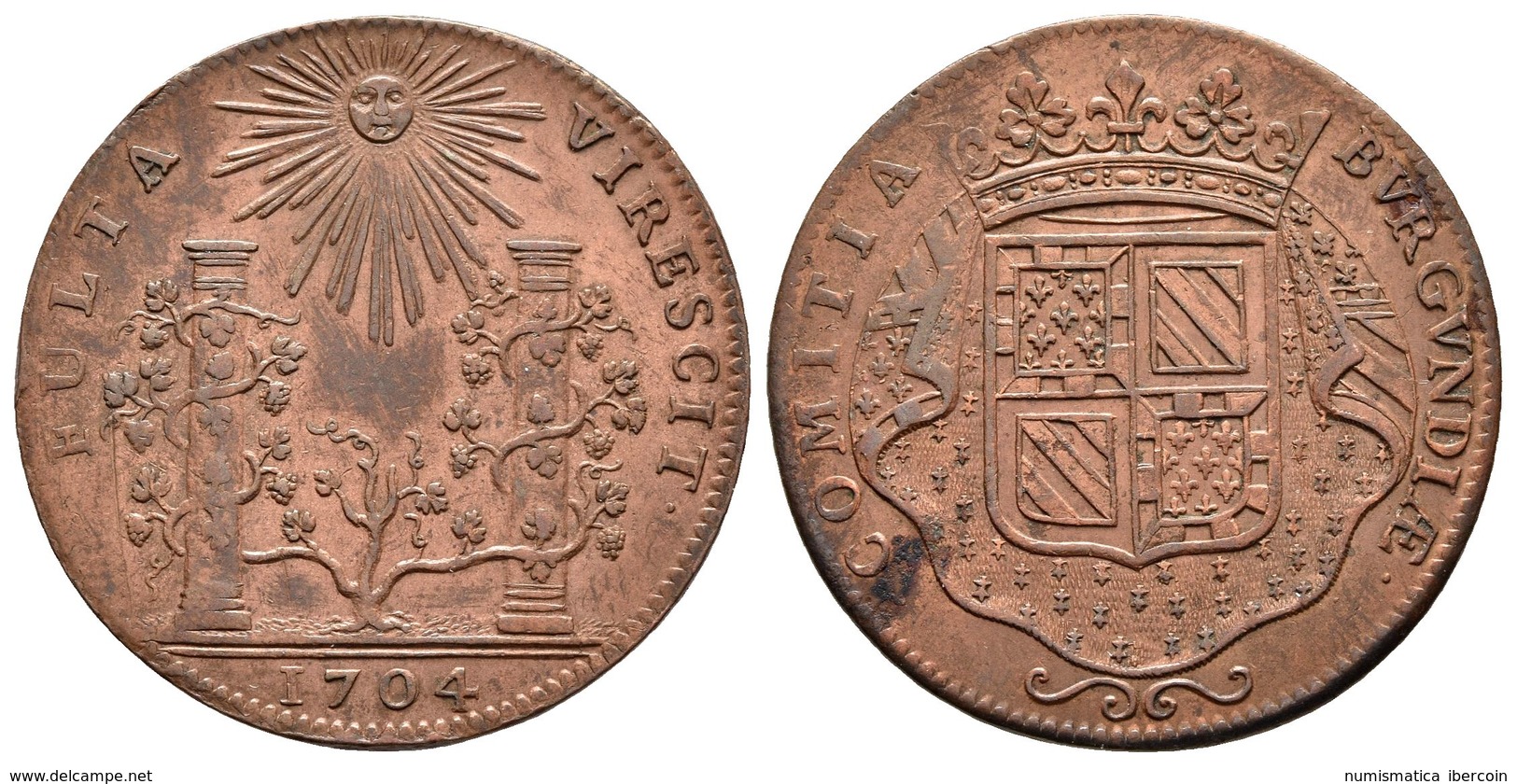 FRANCIA. Louis XIV. Jeton-Token. 1704. Bourgogne. A/ Viña Que Crece Enredandose En Columnas, Encima Sol. FULTA VIRESCIT. - Other & Unclassified