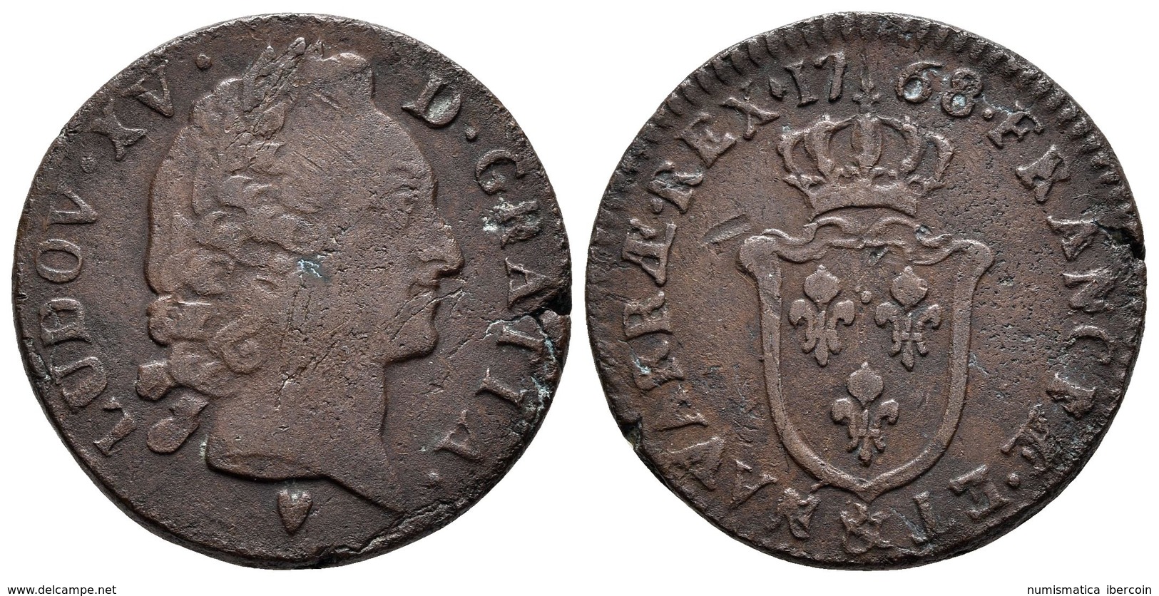 FRANCIA. Luis XV. 1768. Liard. Dy.1698. Ae. 13,29g. MBC. - Other & Unclassified