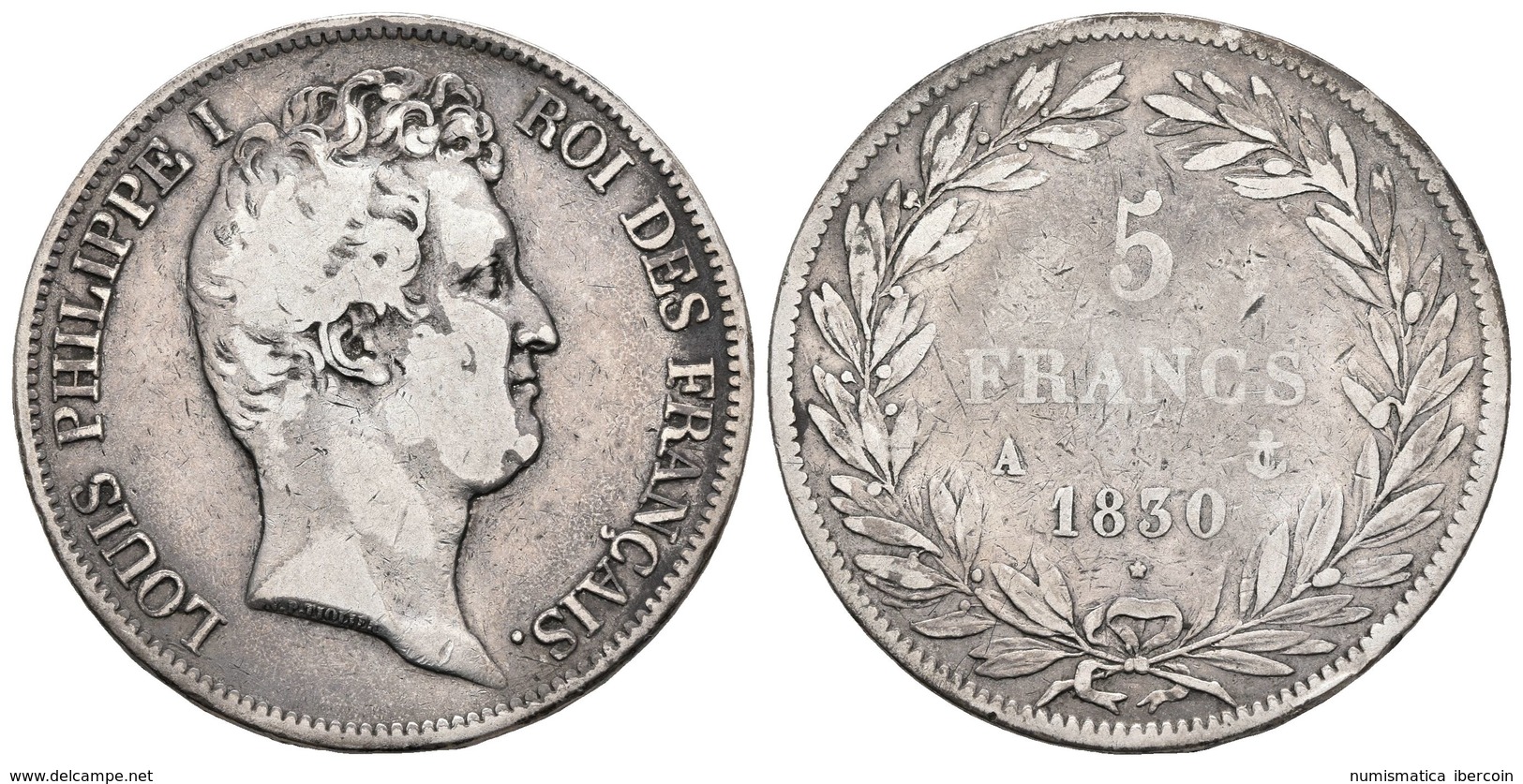 FRANCIA. Luis Felipe I. 5 Francs. 1830. Paris A. Gad.676 ; F.315. Ar. 24,49g. MBC-. - Otros & Sin Clasificación