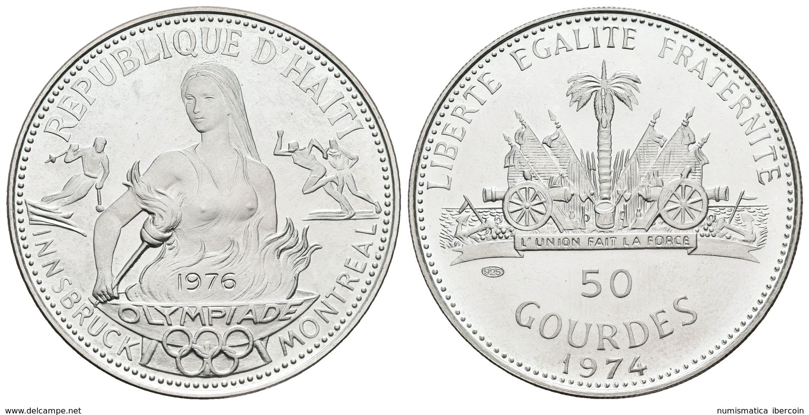 HAITI. 50 Gourdes. 1974. Olimpiadas De Invierno De Innsbruk Y Montreal. Km#113.1. Ar. 16,74g. SC. - Otros & Sin Clasificación