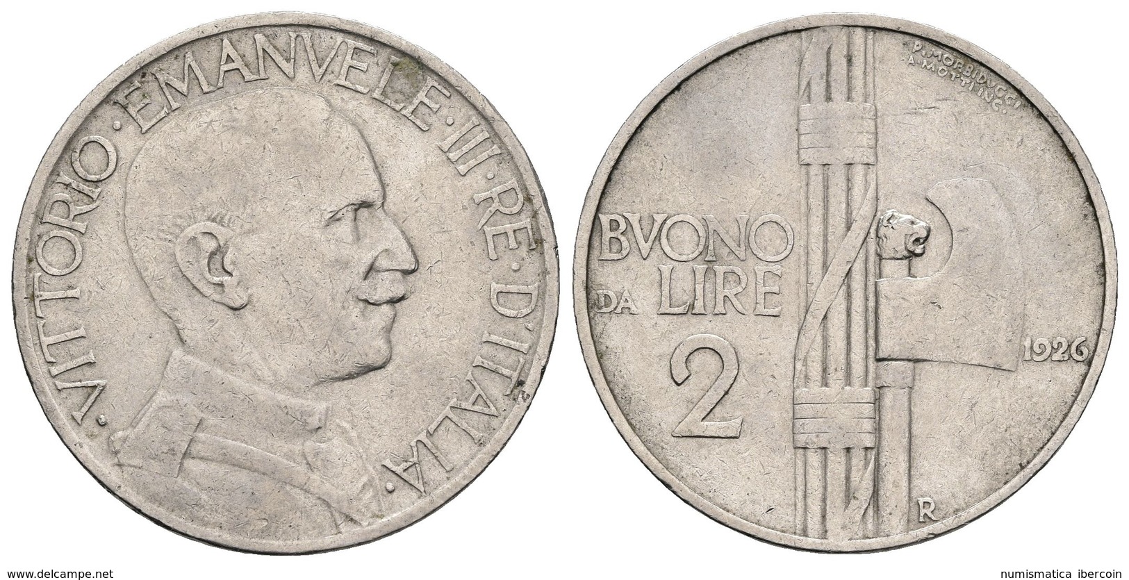 ITALIA. Vittorio Emanuele II. 5 Lire. 1926. Km#63; Pagani 744; MIR 1143d (R). Ni. 9,85g. MBC. - Otros & Sin Clasificación