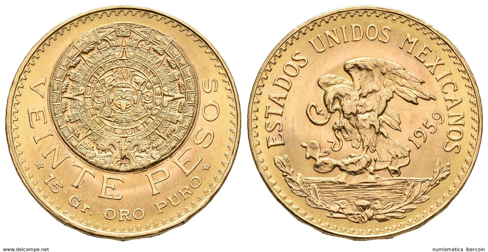 MEXICO. 20 Pesos. 1959. Mº (México). Calendario Azteca. Km# 478; Fr-171r. Au. 16,64g. EBC-. - Other & Unclassified
