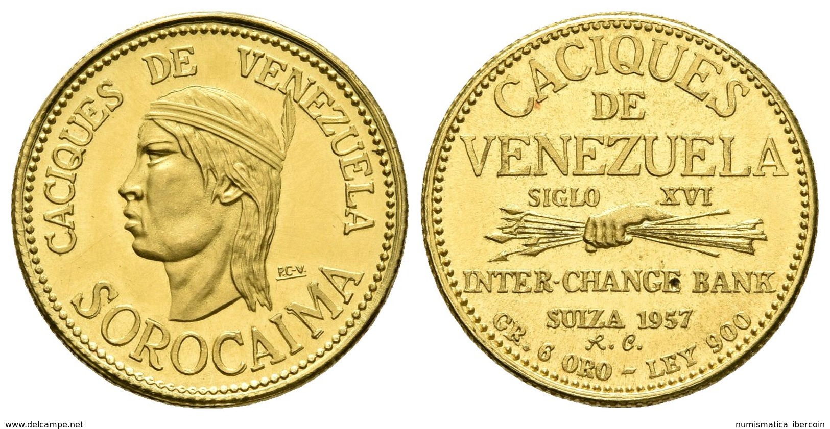 VENEZUELA. 20 Bolivares. 1957. Caciques De Venezuela-Sorocaima. Au. 6,04g. SC. - Otros & Sin Clasificación