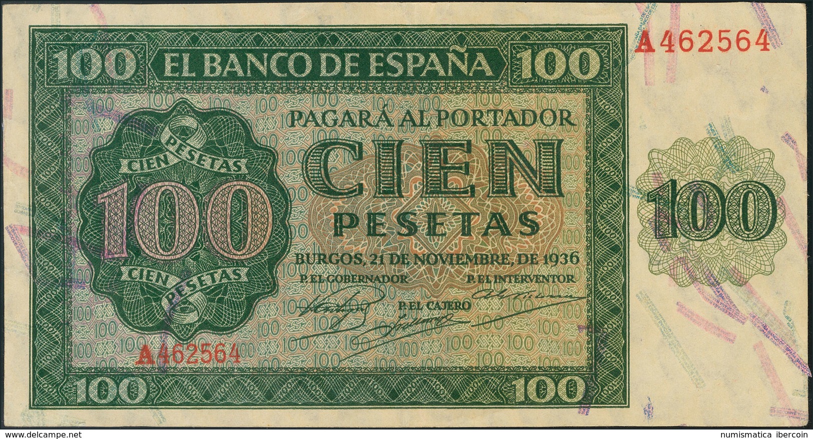 100 Pesetas. 21 De Noviembre De 1936. Banco De España, Burgos. Serie A. (Edifil 2017: 421). EBC. - Other & Unclassified
