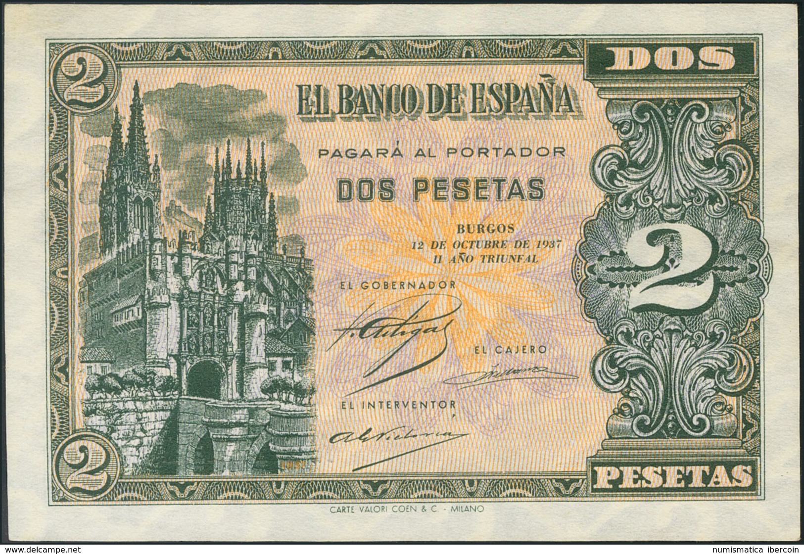 2 Pesetas. 12 De Octubre De 1937. Serie A. (Edifil 2017: 426). SC-. - Otros & Sin Clasificación