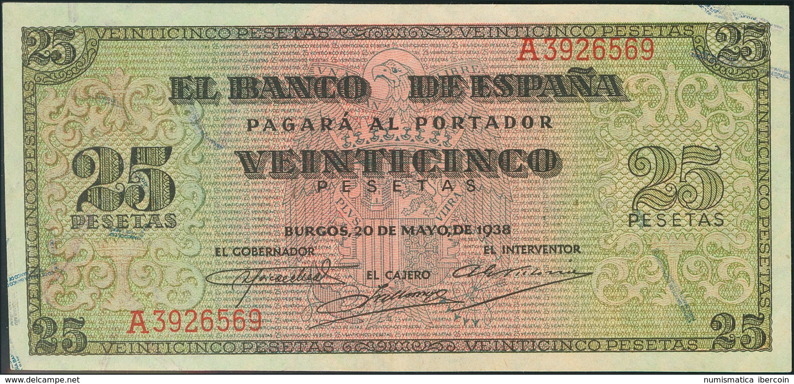 25 Pesetas. 20 De Mayo De 1938. Banco De España, Burgos. Serie A. (Edifil 2017: 430). EBC+. - Other & Unclassified