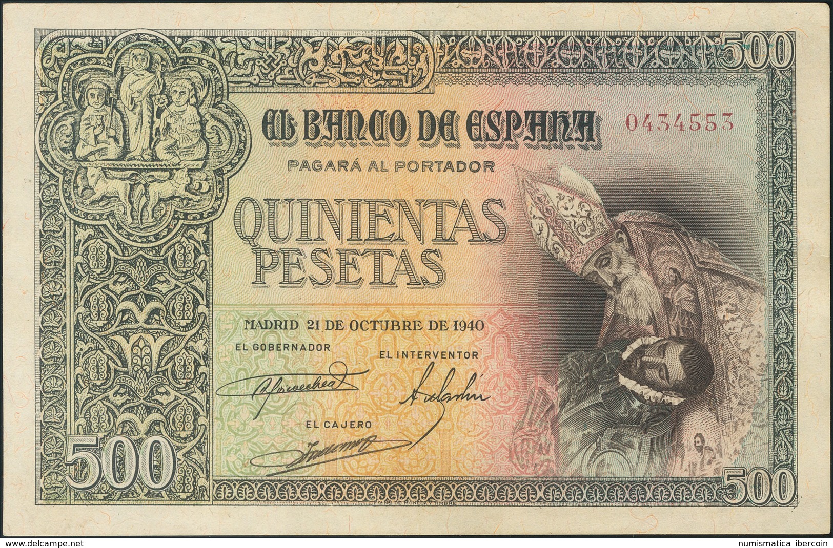 500 Pesetas. 21 De Octubre De 1940. (Edifil 2017: 444). MBC+. - Otros & Sin Clasificación