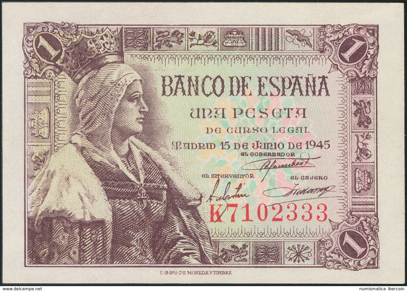 1 Peseta. 15 De Junio De 1945. Serie K. (Edifil 2017: 448a). SC-. - Otros & Sin Clasificación