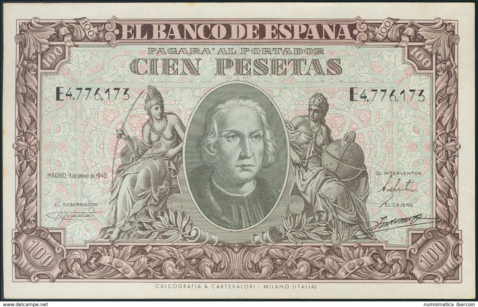 100 Pesetas. 9 De Enero De 1940. Serie E. (manchitas De óxido) (Edifil 2017: 450a). EBC. - Other & Unclassified