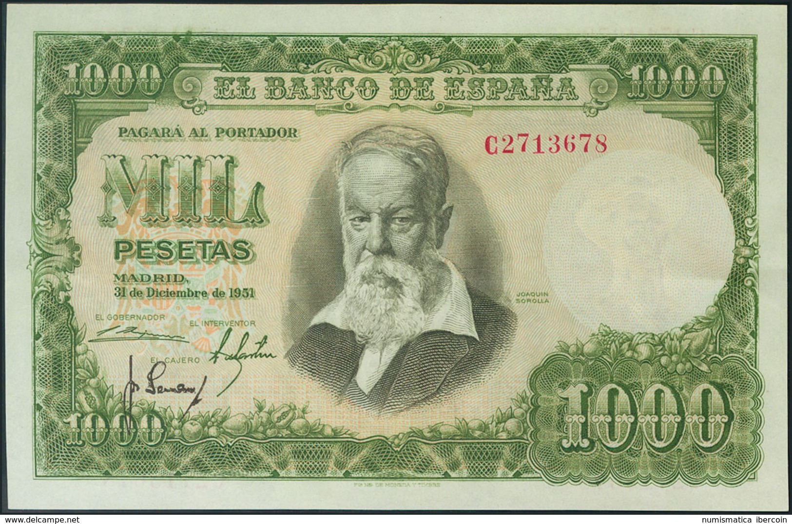 1000 Pesetas. 31 De Diciembre De 1951. Serie C. (arruguita Horizontal) (Edifil 2017: 463a). SC-. - Otros & Sin Clasificación