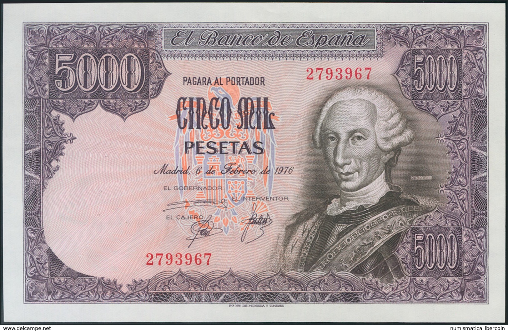 5000 Pesetas. 6 De Febrero De 1976. Sin Serie. (Edifil 2017: 475). SC. - Otros & Sin Clasificación