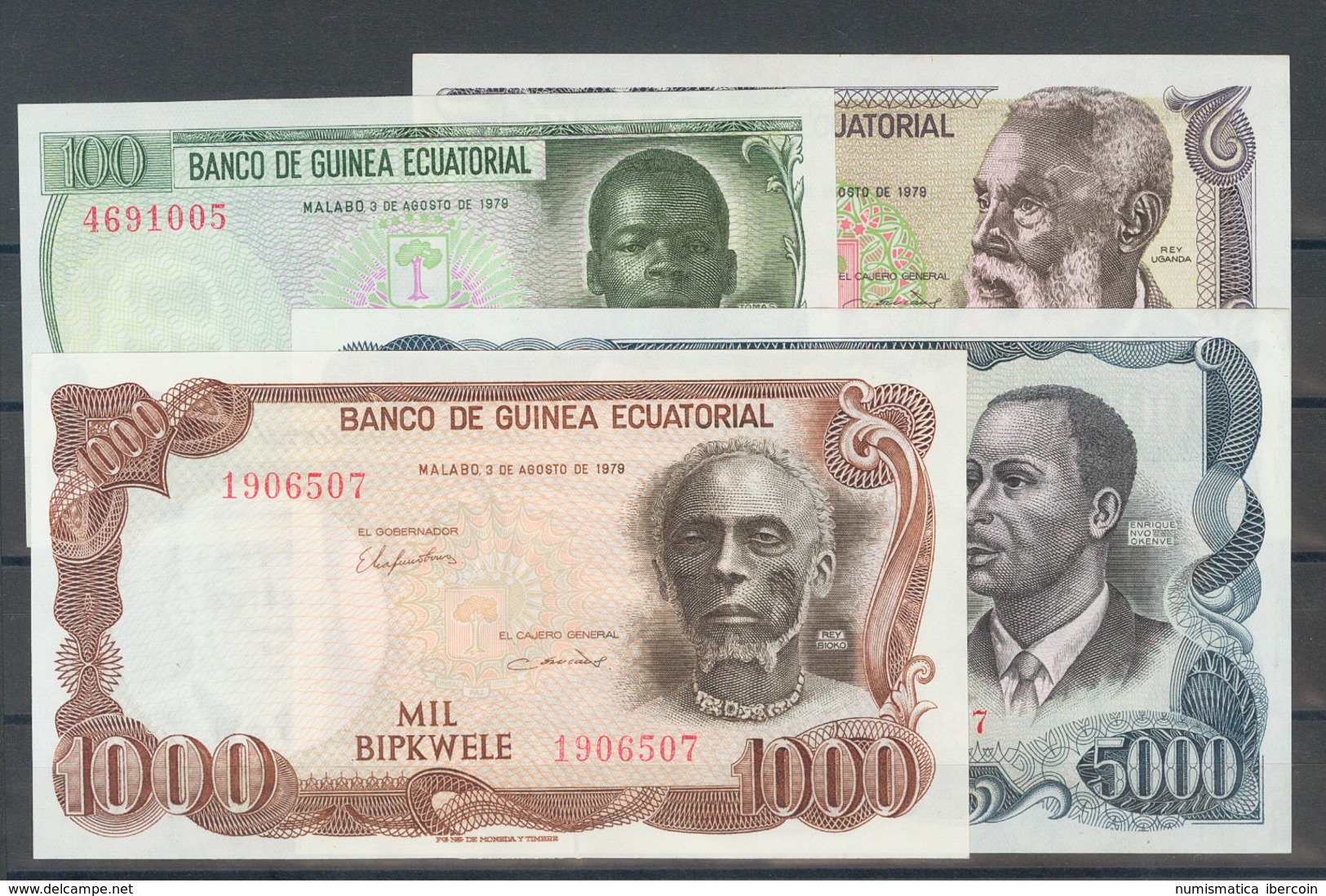 Serie Completa De Cuatro Billetes De Guinea Ecuatorial De La Emisión Del 3 De Agosto De 1979. (WPM: 14/17). EBC+/SC. - Otros & Sin Clasificación