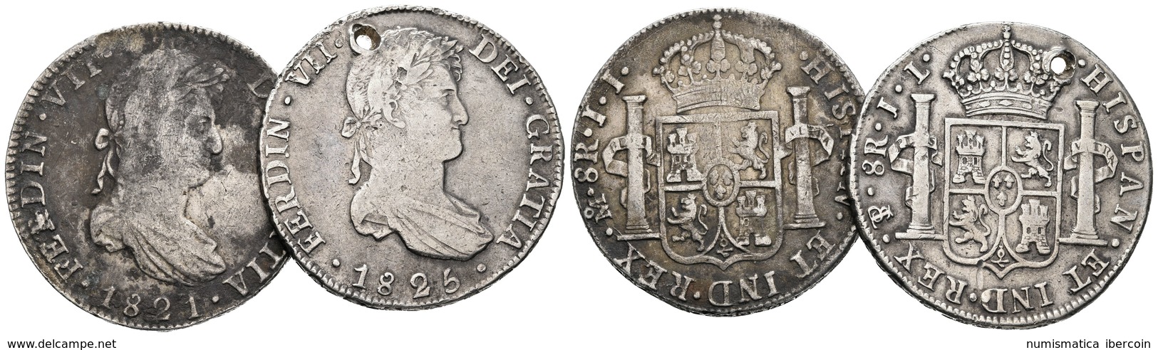 MONARQUIA ESPAÑOLA. Lote Compuesto Por 2 Monedas De Fernando VII, 8 Reales 1821 México JJ Y 1825 Potosí JL (Perforación) - Other & Unclassified