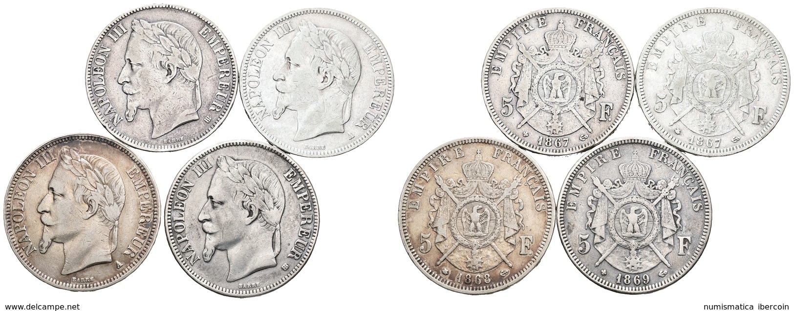 FRANCIA. Lote Compuesto Por 5 Francs De Napoleón III De 1867 De Paris Y Strasbourg, De 1868 De Paris Y De 1869 De Strasb - Other & Unclassified