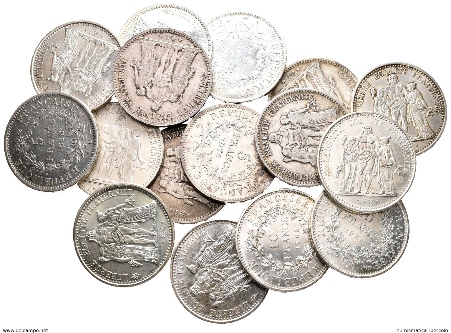 FRANCIA. Lote Compuesto Por 16 Monedas De Plata, 5 Francs De 1848, 1873, 1874, 1875, 1876 Y 1877. 10 Francs De 1965 Y 19 - Other & Unclassified