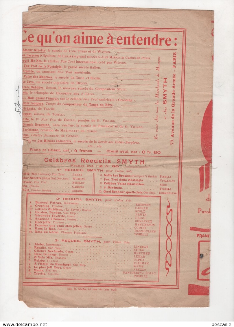 MES CARESSES VERSION CAFE CONCERT CHANSON SUR LES MOTIFS DE GIGOLETTE - 1922 - Scores & Partitions