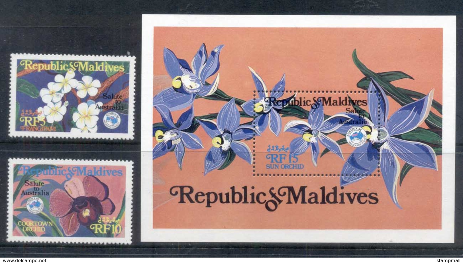 Maldive Is 1984 AUSIPEX, Flowers, Orchids + MS MUH - Maldives (1965-...)