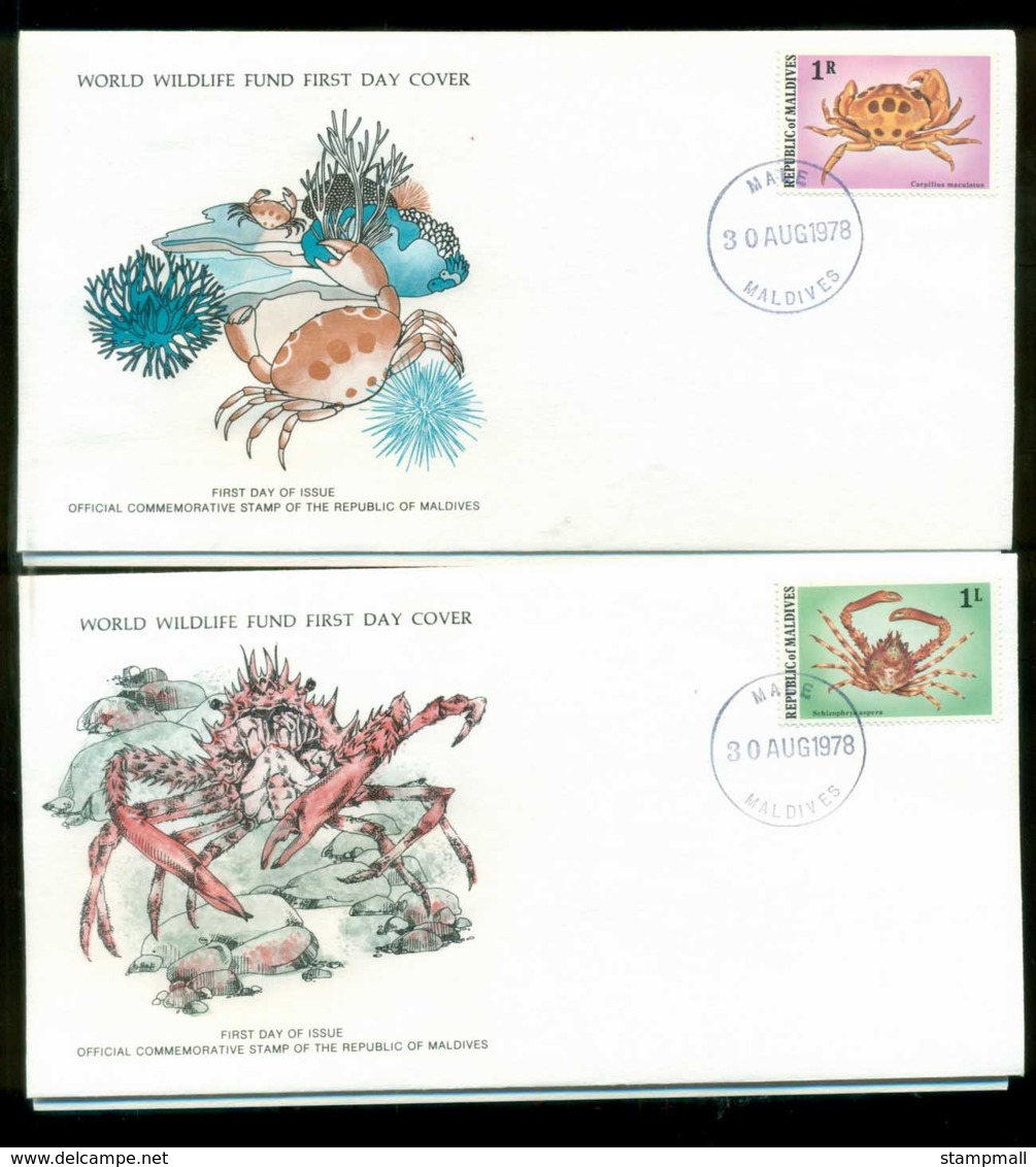 Maldives 1978 WWF,Crab, ,Franlkin Mint (with Inserts) 2xFDC Lot79619 - Maldives (1965-...)