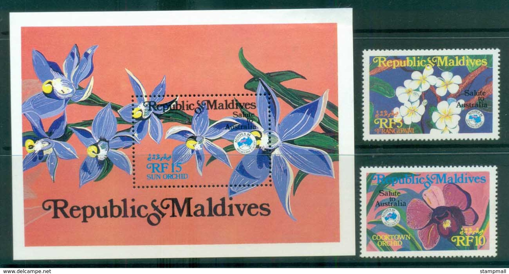 Maldives 1984 AUSIPEX Orchids + MS MUH Lot81522 - Maldives (1965-...)