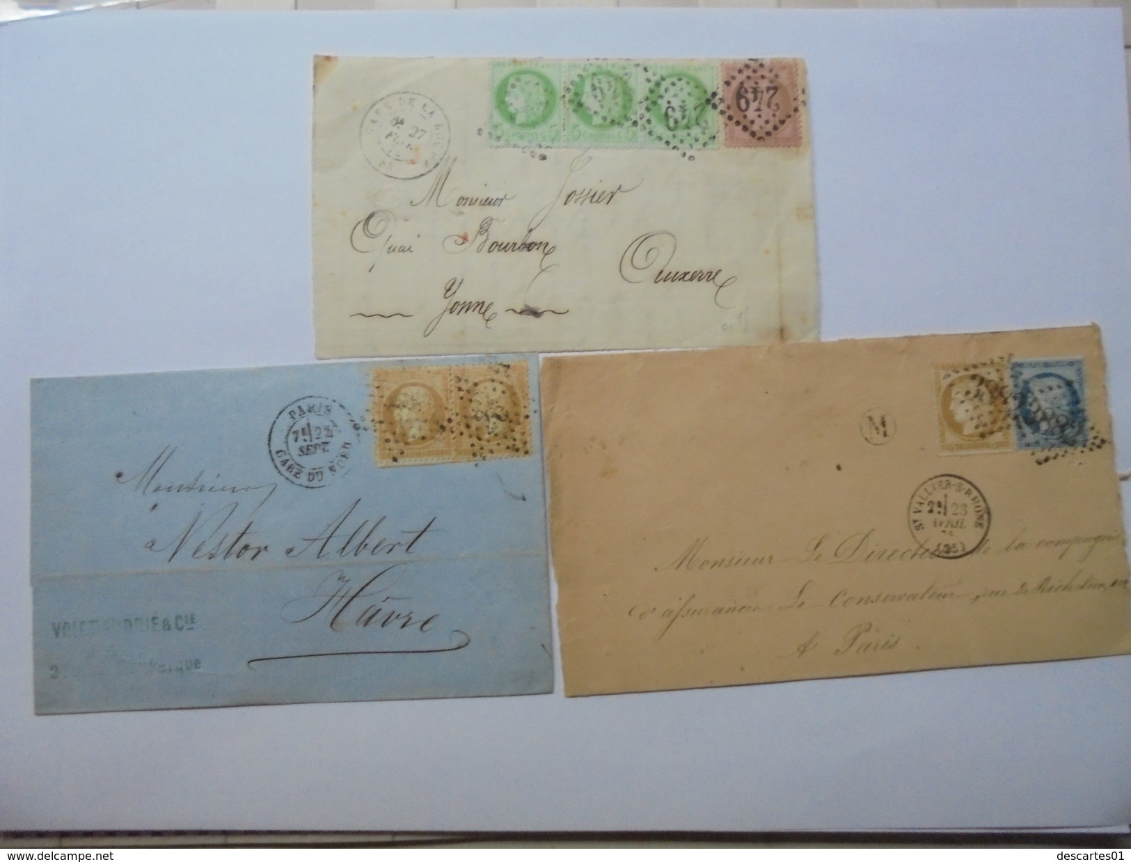 LOT 4 TIMBRES 1 CERES 10 C BRUN ROSE  3 DE 5C DENTELES  ET 2 TIMBRES NAPOLEON III SUR ENVELOPPE ET 2 CERES 15 C 25 C - 1871-1875 Cérès