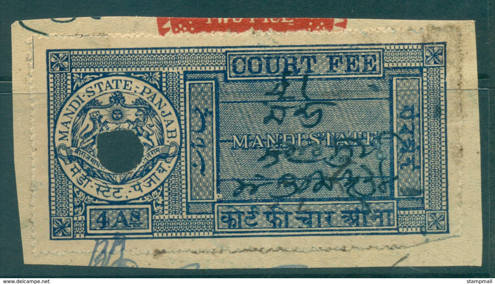 Mandi State 1930-40 Court Fee 4a Blue Lot36553 - Other & Unclassified