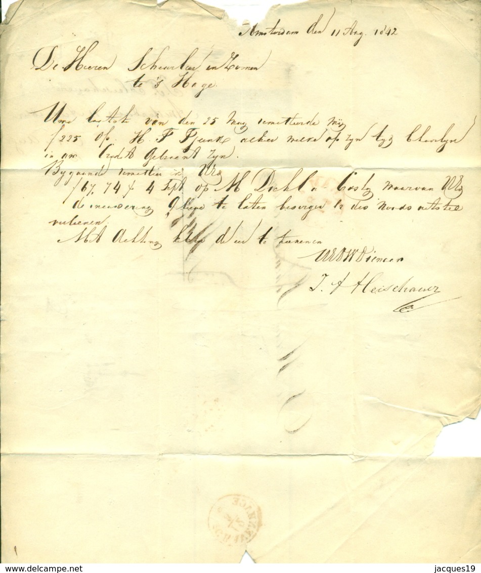 Correspondentie Van Fleischauer Te Amsterdam Naar Scheurleer Den Haag 1842 (2) - ...-1852 Préphilatélie