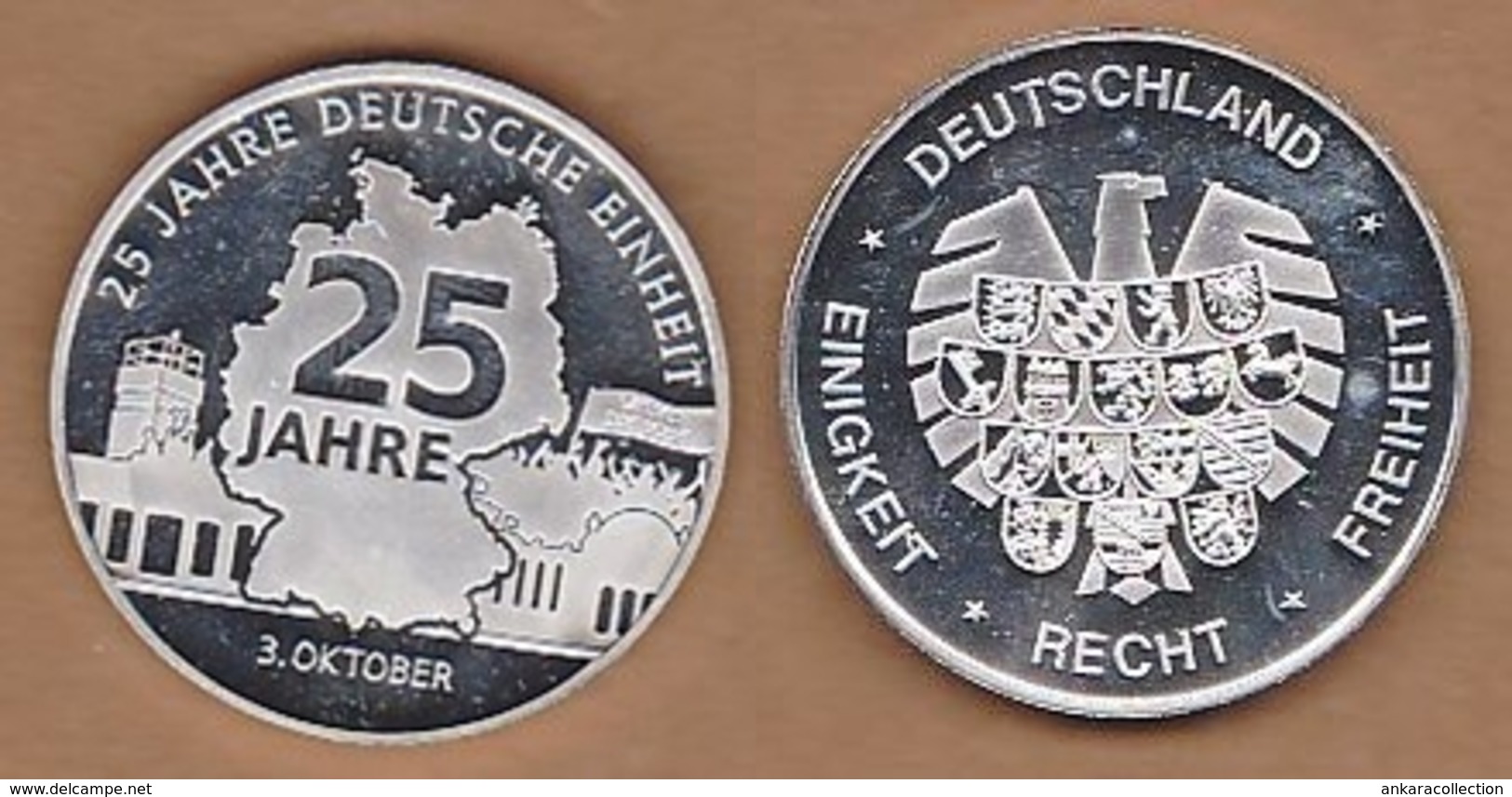 AC - 25 JAHRE DEUTSCHE EINHEITT 3 OKTOBER DEUTSCHLAND EINIGKEIT RECHT FREIHEIT 25 YEARS OF GERMAN UNITY MEDAL - MEDALLIO - Professionnels/De Société