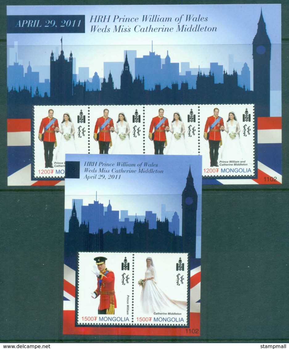 Mongolia 2011 Royal Wedding, William & Kate 2xMS MUH Lot82932 - Mongolia