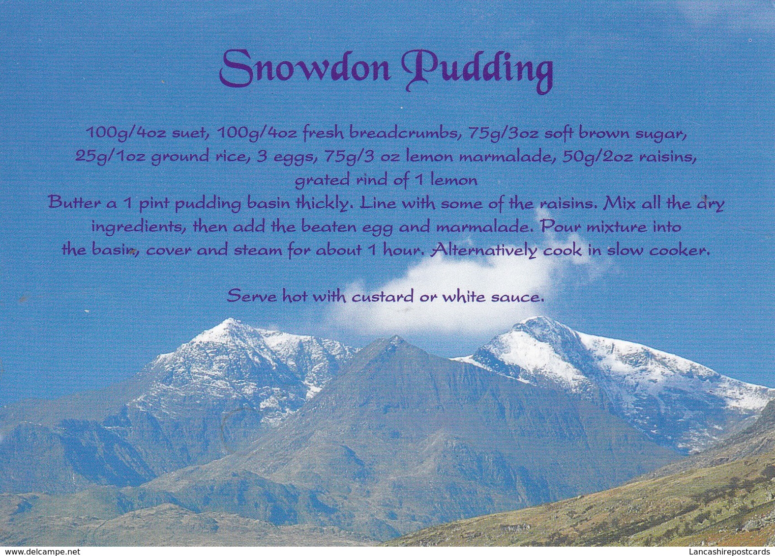 Postcard Recipe For Snowdon Pudding By Cymric Cards My Ref  B23116 - Recipes (cooking)