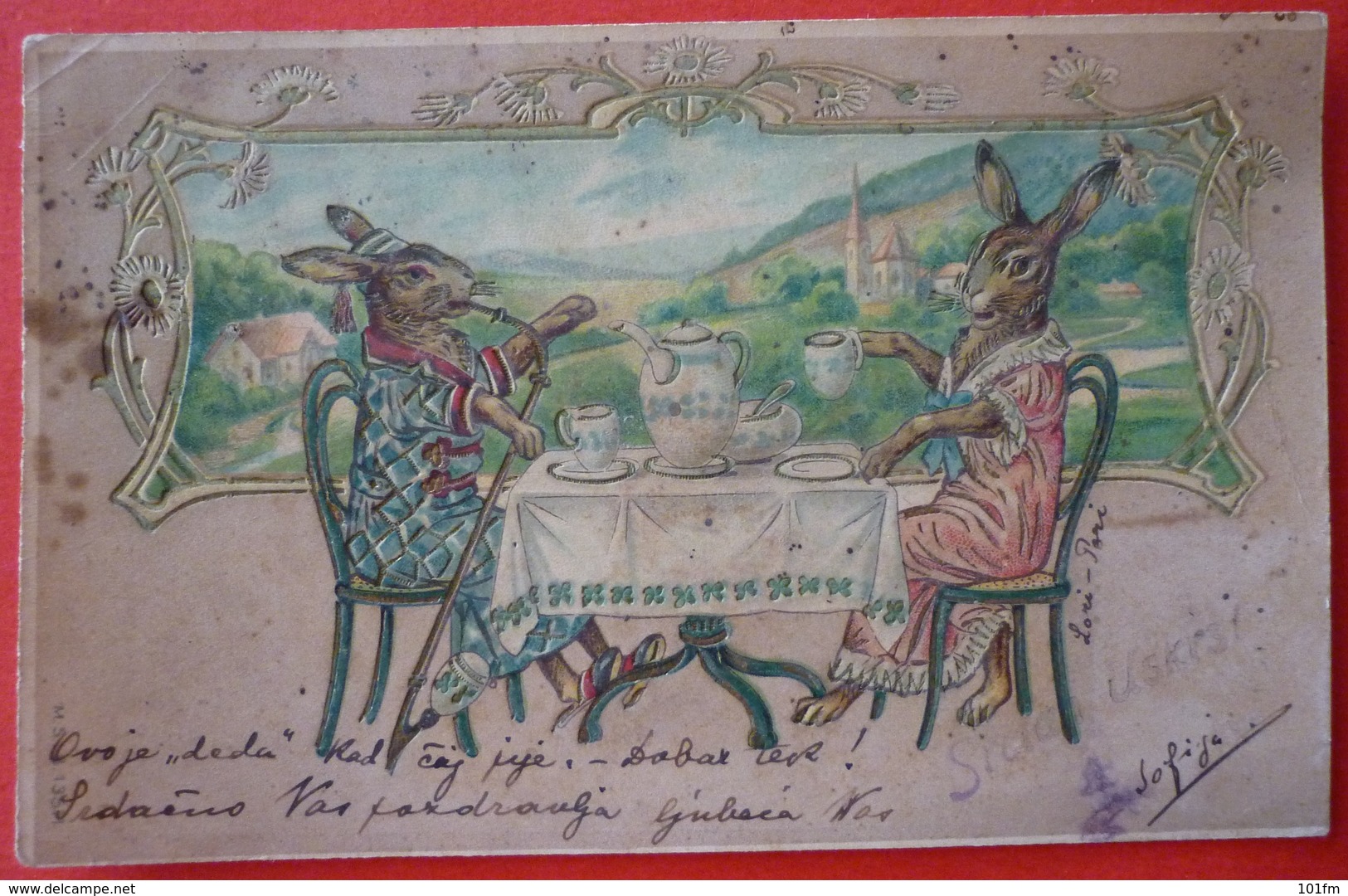 RABBIT LITHO POSTCARD , EMBOSED , USED - Other & Unclassified
