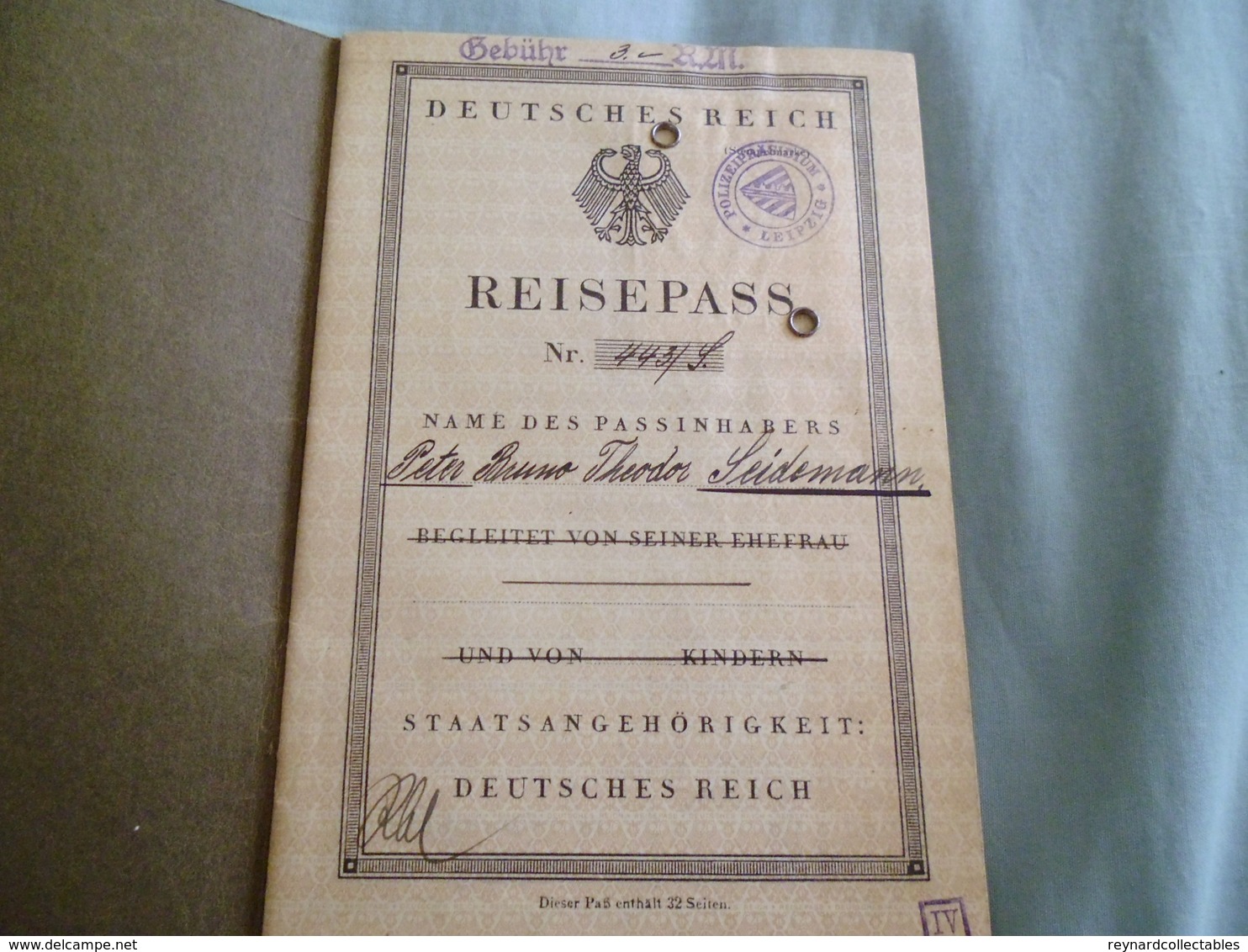 1935 Germany Reisepass/ Passport, Issued Leipzig, Austria Entries. + Stadturlaubsschein Document 1943 - Historical Documents