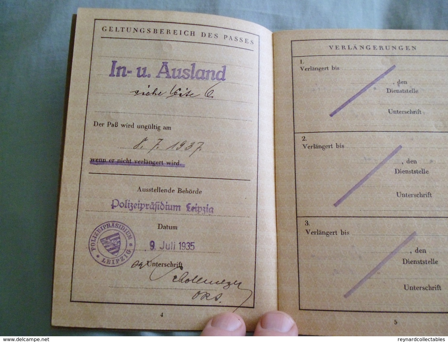 1935 Germany Reisepass/ Passport, Issued Leipzig, Austria Entries. + Stadturlaubsschein Document 1943 - Historical Documents