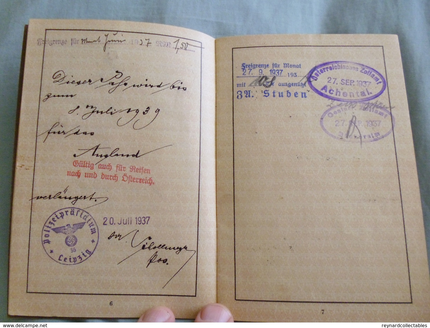 1935 Germany Reisepass/ Passport, Issued Leipzig, Austria Entries. + Stadturlaubsschein Document 1943 - Historical Documents