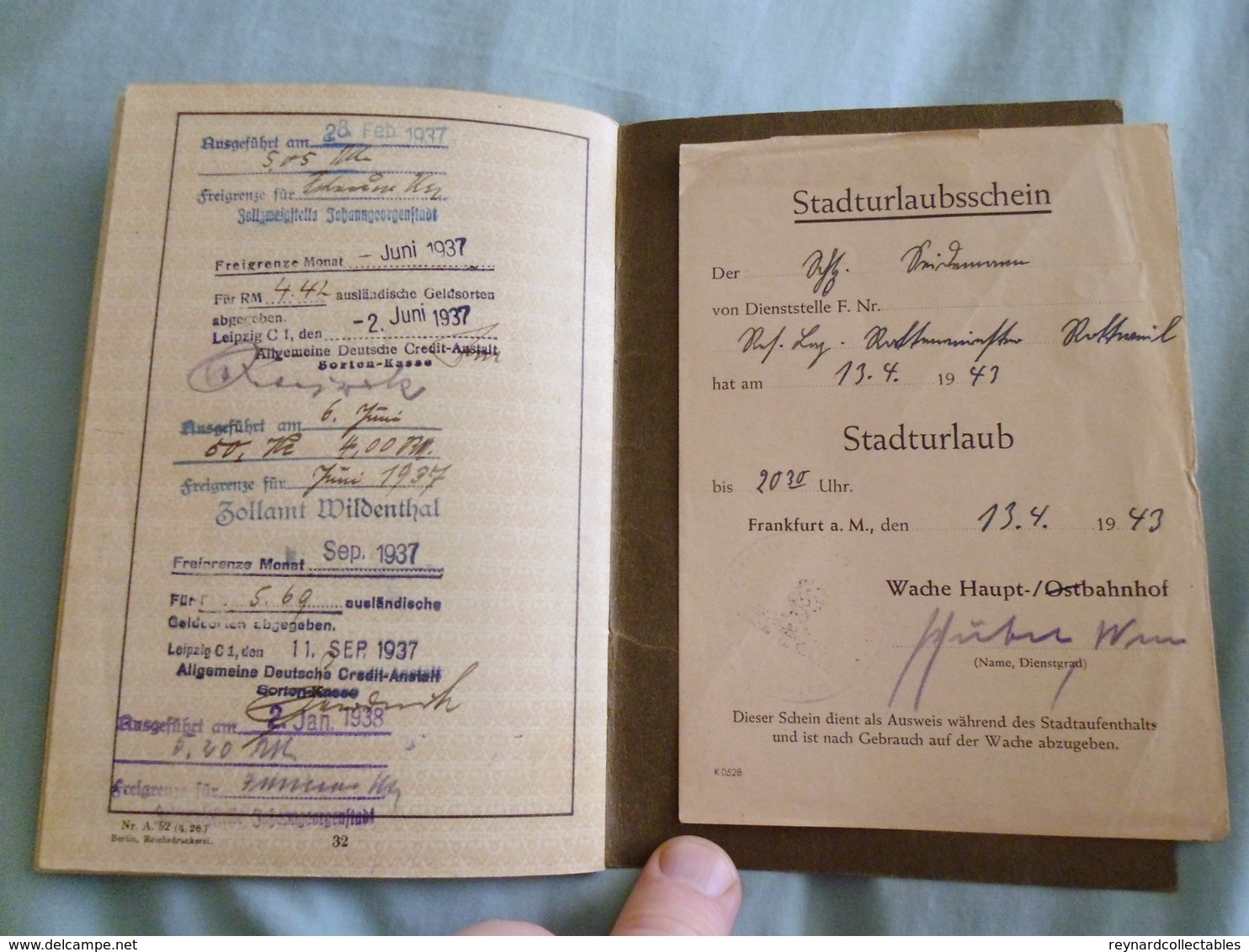 1935 Germany Reisepass/ Passport, Issued Leipzig, Austria Entries. + Stadturlaubsschein Document 1943 - Historical Documents