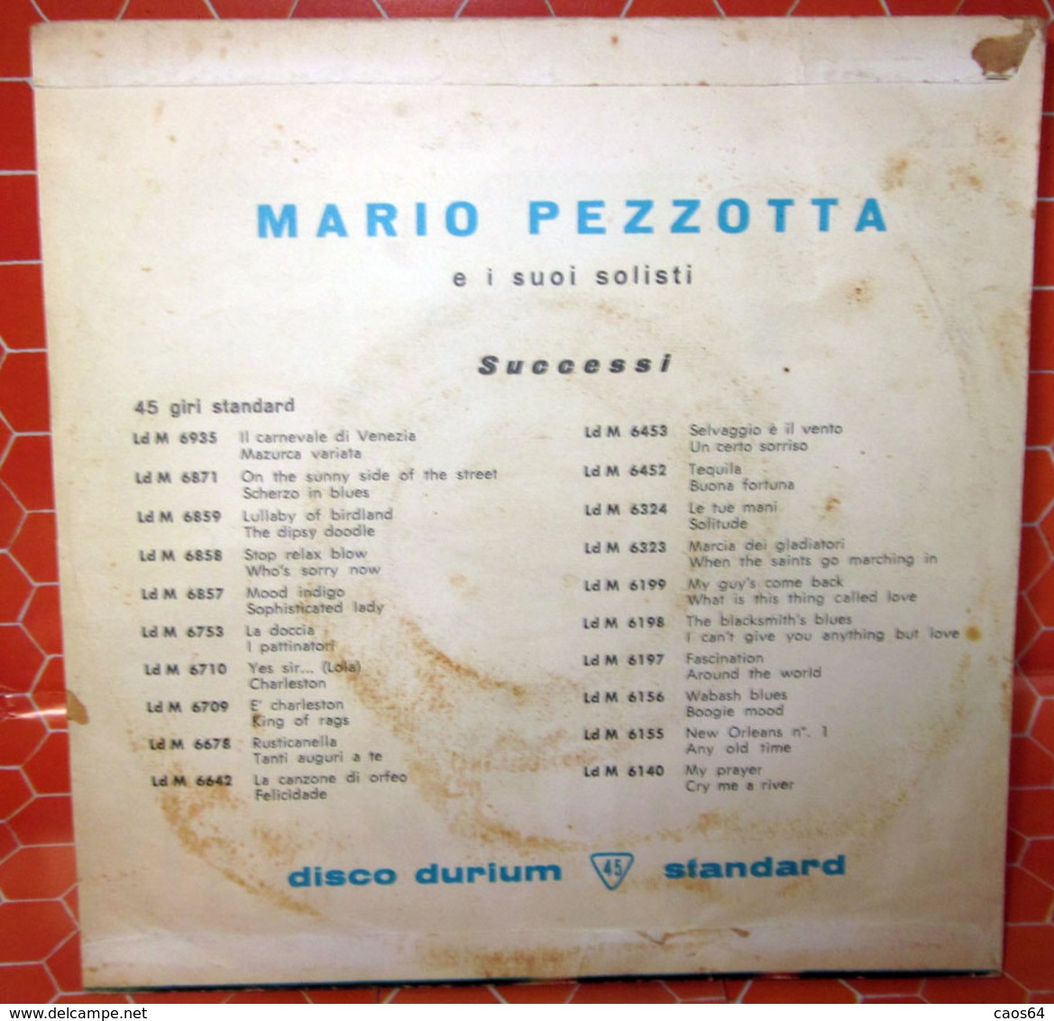 MARIO PEZZOTTA CHARLESTON  COVER NO VINYL 45 GIRI - 7" - Accessoires, Pochettes & Cartons