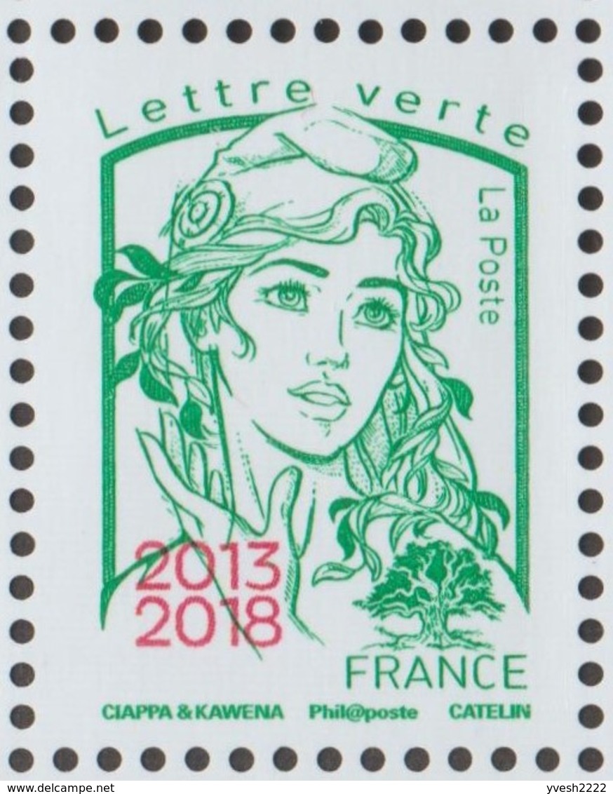 France 2018. Lettre Verte, Curiosité : Impression Rouge Déplacée Vers Le Haut. Marianne Et La Jeunesse, Ciappa & Kawena - Unused Stamps