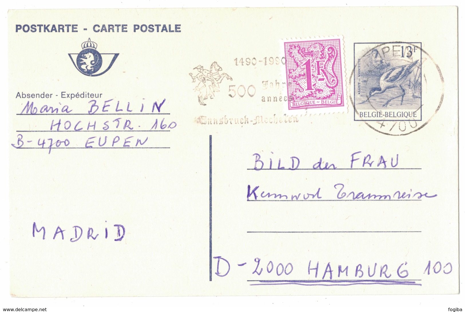 AI32   Entier Briefkaart 1990 Buzin  Eupen - Cartoline 1951-..